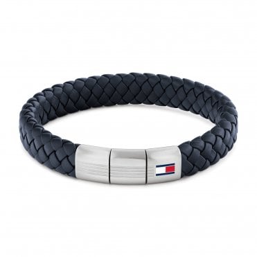 Mens ROUND BRAIDED Adjustable Blue Leather Bracelet 2790660
