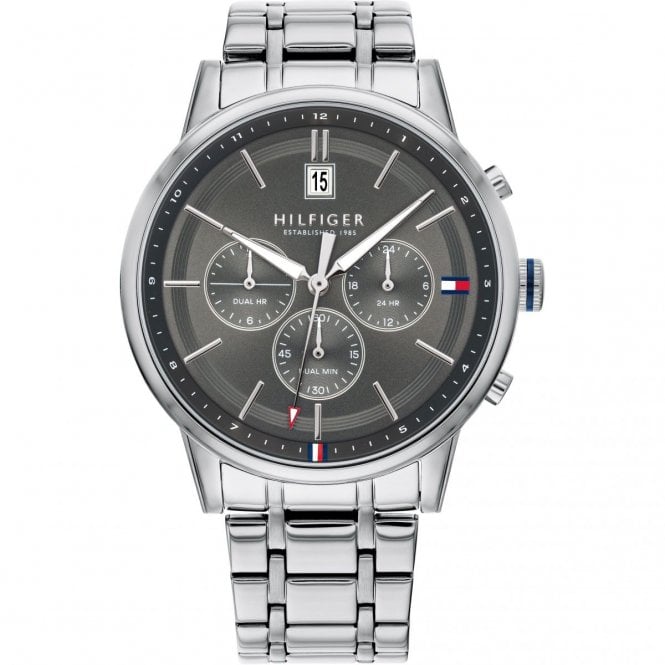 Tommy Hilfiger Mens Round Charcoal Multi Dial Stainless Steel Bracelet Watch 1791632