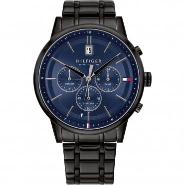 Mens Round Navy Dial Black IP Bracelet Watch 1791633