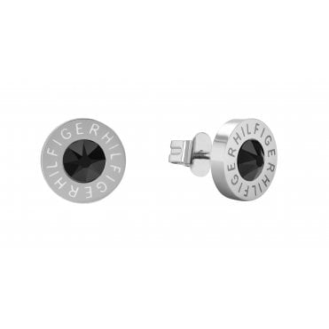Mens Round Stainless Steel Black Stone Stud Earrings  2790379