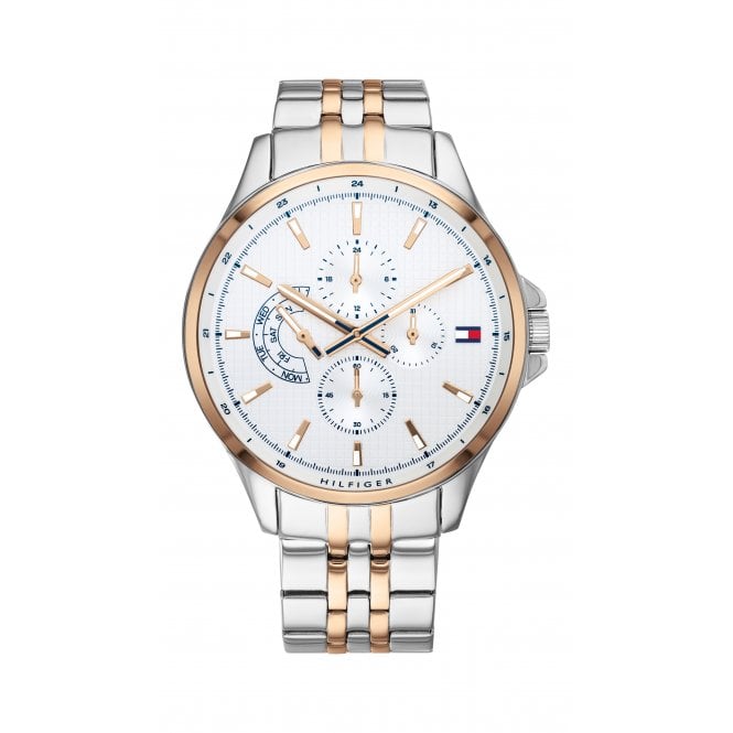 Tommy Hilfiger Mens Round White Multi Dial 2 Colour Bracelet Watch 1791617