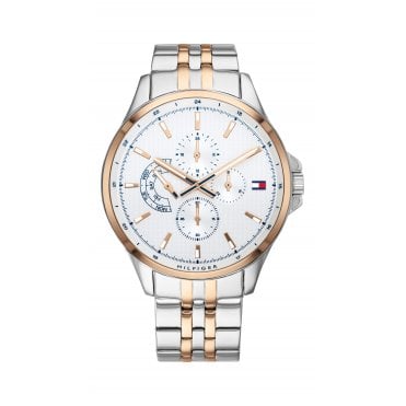 Mens Round White Multi Dial 2 Colour Bracelet Watch 1791617