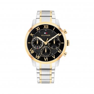 Mens TH OXFORD Round Black Chronograph Dial Bi Colour Bracelet Watch 1710729