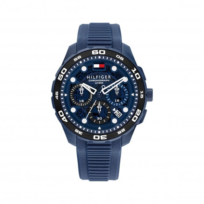 Tommy Hilfiger Mens TH REGATTA Round Blue Chronograph Dial Blue Silicon Strap Watch 1792232