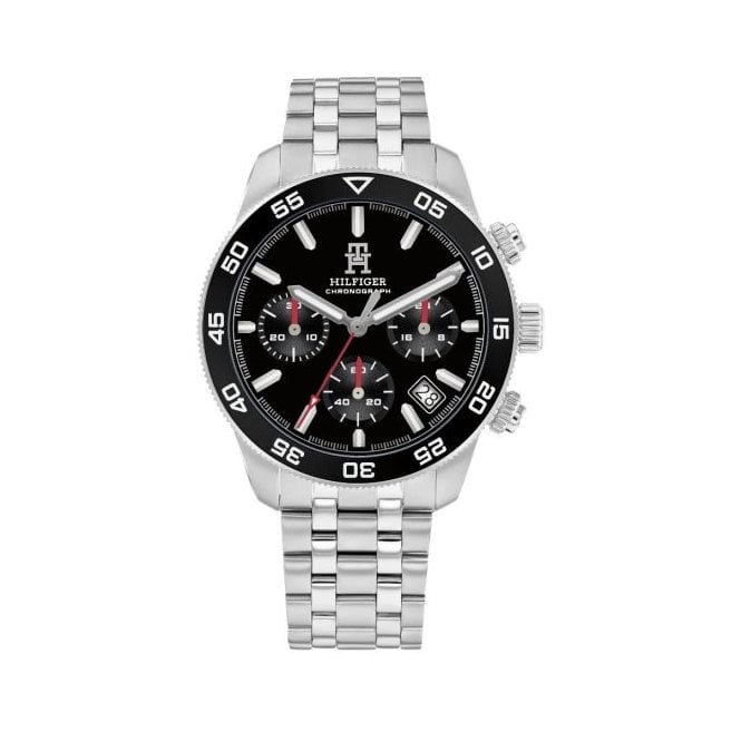 Tommy Hilfiger Mens TH85 Chronograph Round Black Dial Stainless Steel Bracelet Watch 1792156