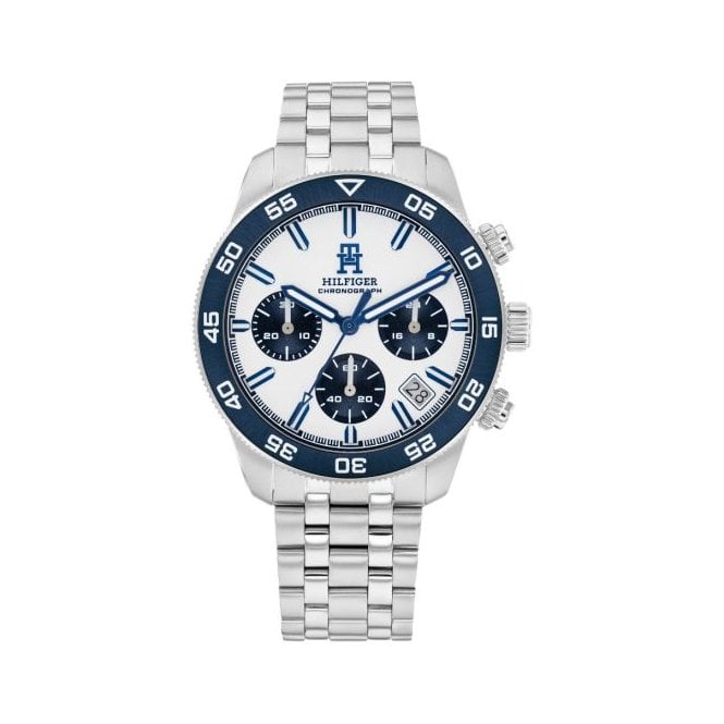 Tommy Hilfiger Mens TH85 Chronograph Round White Dial Stainless Steel Bracelet Watch 1792157