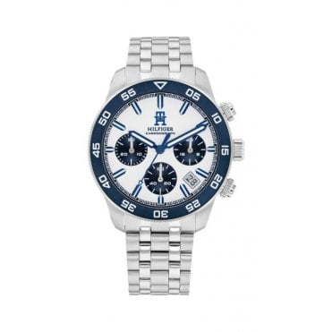Mens TH85 Chronograph Round White Dial Stainless Steel Bracelet Watch 1792157