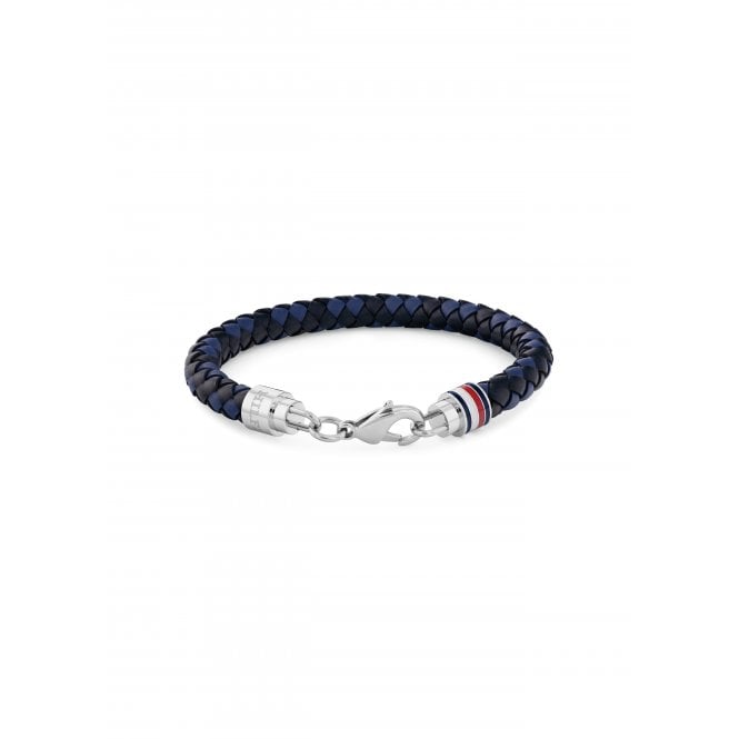 Tommy Hilfiger Mens TYSON Black & Blue Braided Leather Bracelet 2790634