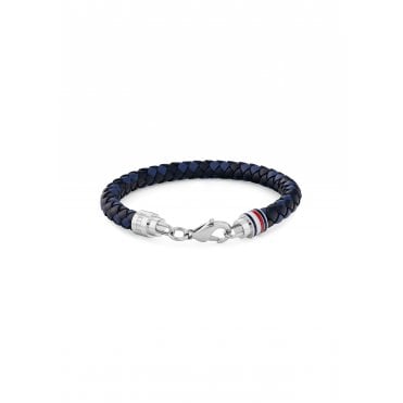 Mens TYSON Black & Blue Braided Leather Bracelet 2790634