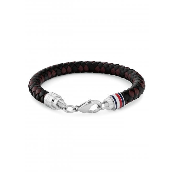 Tommy Hilfiger Mens TYSON Black & Brown Braided Leather Bracelet 2790632