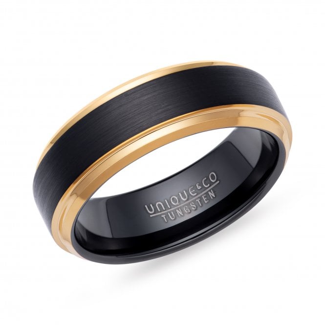Unique & Co Tungsten 7mm Black/Gold IP Plated Ring Size V 1/4