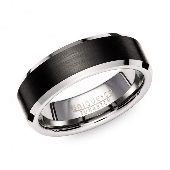 Unique & Co Tungsten 7mm Black Matt Finish IP Plated Ring Size W 3/4