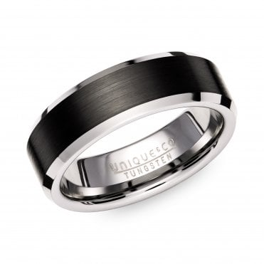 Tungsten 7mm Black Matt Finish IP Plated Ring Size W 3/4