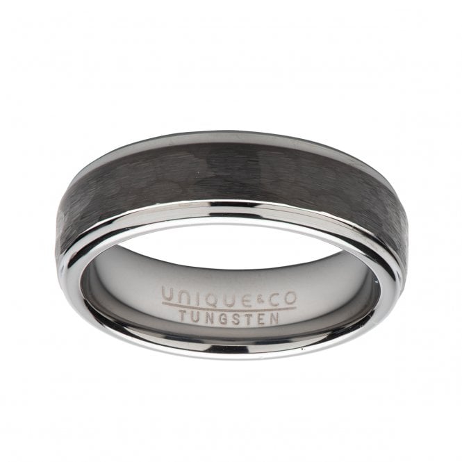 Unique & Co Tungsten 7mm Hammered Finish Black IP Plated Ring Size V 1/4