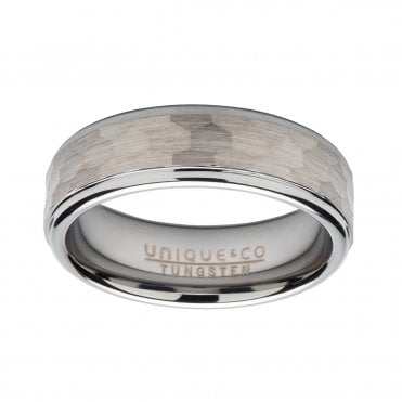 Tungsten 7mm Hammered Finish Silver Ring Size Y 3/4
