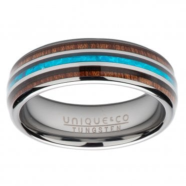 TUNGSTEN 7mm Wood/Blue Ring Z+3