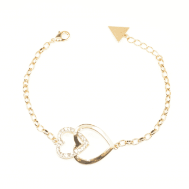 Gold Plated Double Crystal Heart Link Bracelet