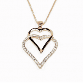Gold Plated Double Heart Crystal Pendant & Chain