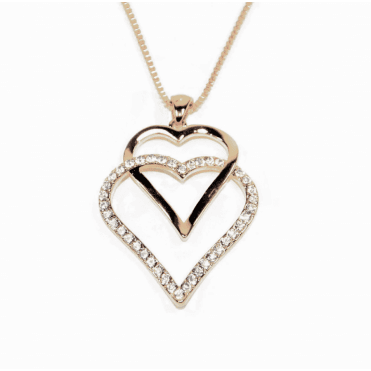 Gold Plated Double Heart Crystal Pendant & Chain