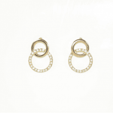 Gold Plated Double Open Crystal Circles Stud Earrings