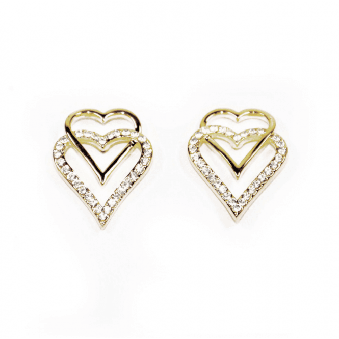 VIP Gold Plated Double Open Heart Crystal Stud Earrings