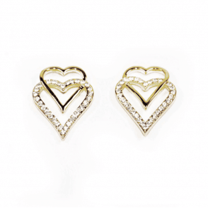 Gold Plated Double Open Heart Crystal Stud Earrings