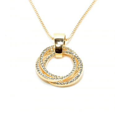 Gold Plated Triple Crystal Circle Pendant & Chain