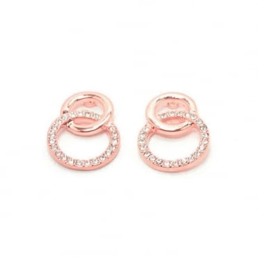 VIP Rose Gold Plated Crystal Set Double Circle Stud Earrings