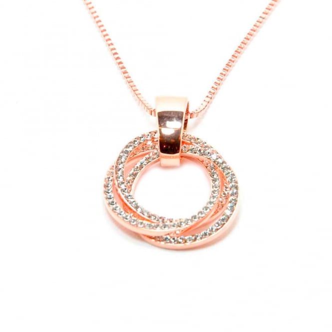 VIP Rose Gold Plated Crystal Set Triple Circle Pendant and Chain