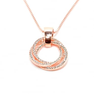 VIP Rose Gold Plated Crystal Set Triple Circle Pendant and Chain