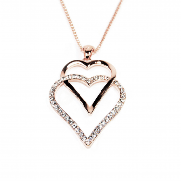 VIP Rose Gold Plated Double Heart Crystal Set Pendant and Chain