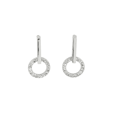 Silver Plated Crystal Drop Circle Stud Earrings