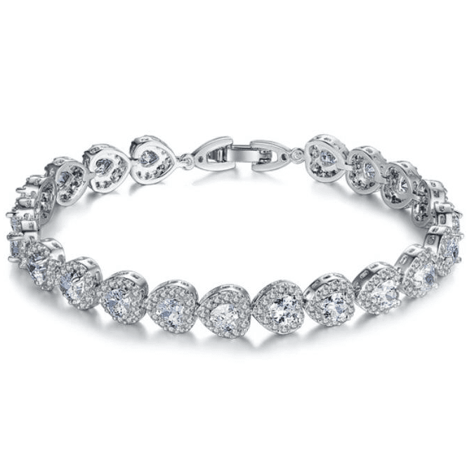 VIP Silver Plated Crystal Hearts Bracelet
