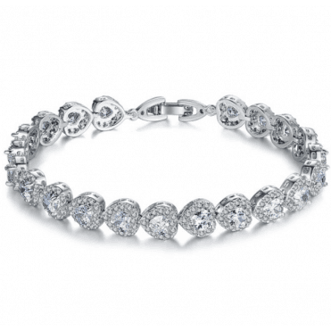 Silver Plated Crystal Hearts Bracelet
