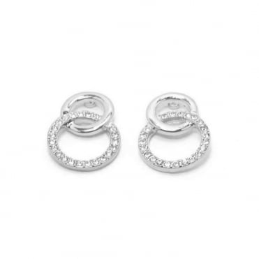 VIP Silver Plated Crystal Set Double Circle Stud Earrings