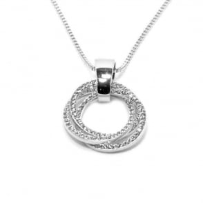 VIP Silver Plated Crystal Set Triple Circle Pendant and Chain