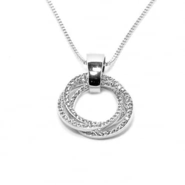 VIP Silver Plated Crystal Set Triple Circle Pendant and Chain