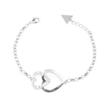 VIP Silver Plated Double Heart Crystal Set Bracelet