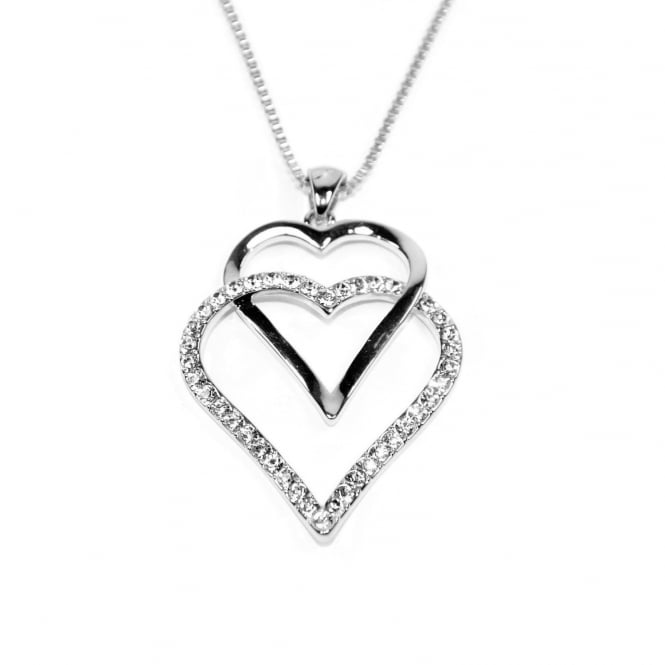 VIP Silver Plated Double Heart Crystal Set Pendant and Chain