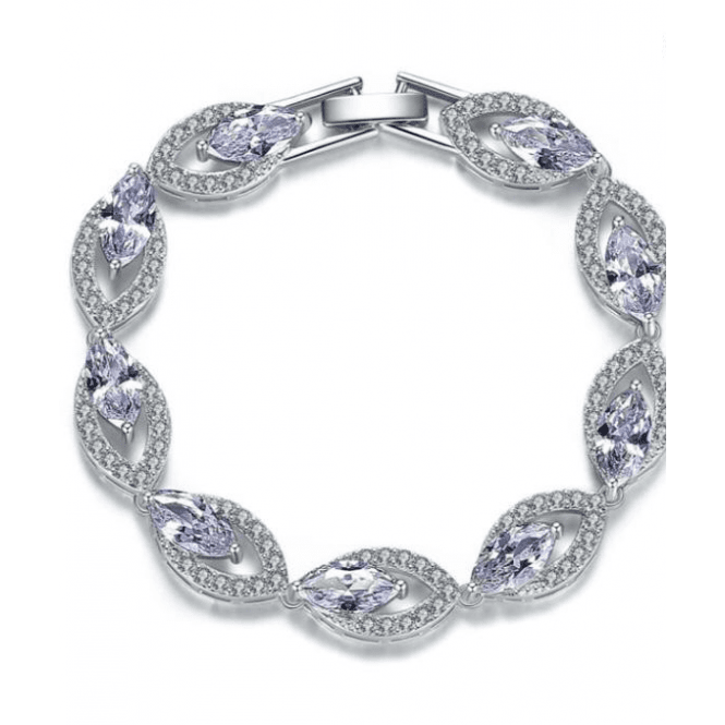 VIP Silver Plated Fancy Marrquise/Oval Crystal Bracelet
