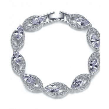 Silver Plated Fancy Marrquise/Oval Crystal Bracelet