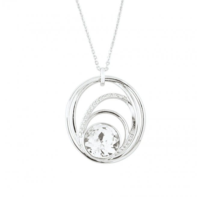 VIP Silver Plated Large Triple Oval Crystal Pendant & Chain