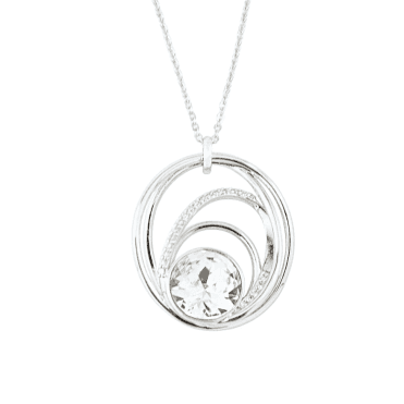 Silver Plated Large Triple Oval Crystal Pendant & Chain