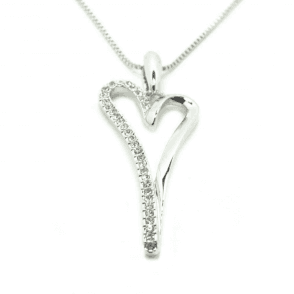 Silver Plated Open Crystal Heart Pendant & Chain