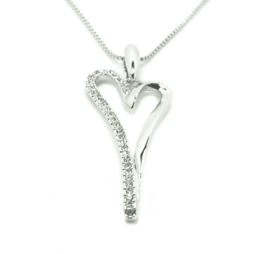 Silver Plated Open Crystal Heart Pendant & Chain