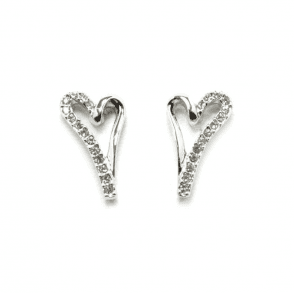 Silver Plated Open Crystal Heart Stud Earrings